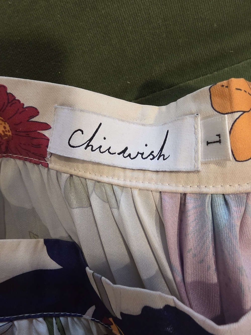Chicwish Cream Floral Pleated Midi Skirt with Multicolor Blooms - Picture 7 of 7